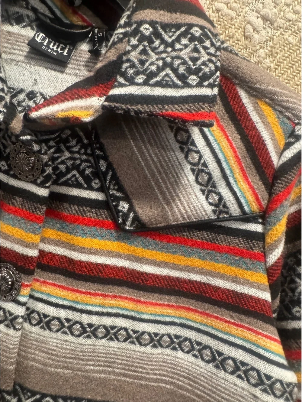 Cruel Denim Women's Serape Stripe Western Aztec Quilted-Lined Jacket/Coat Size S